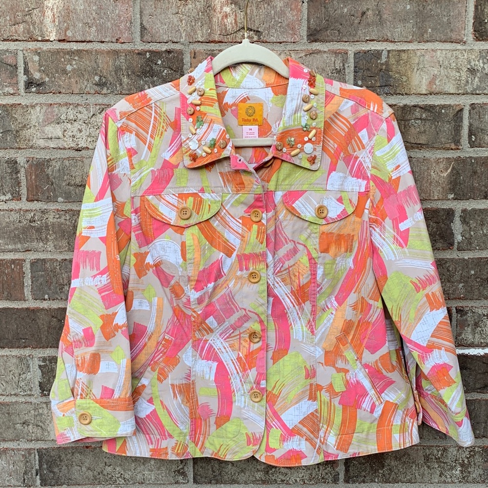 Take 50% Ruby Rd. Multicolor Abstract Jean Jacket… - image 2